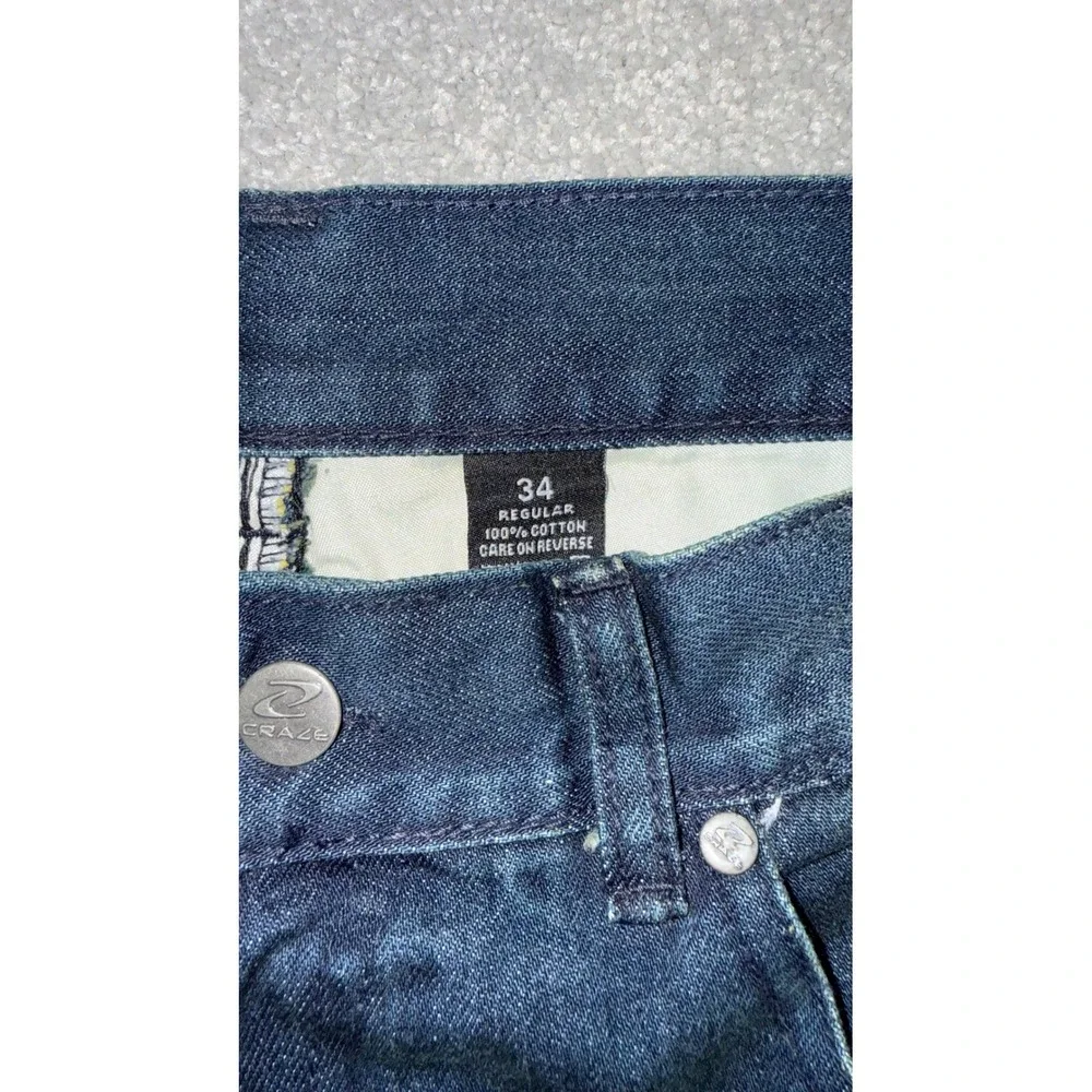 Craze Mens Straight Leg Jeans Blue Faded Wash Curved Seam Streetwear Denim - Picture 9 of 10